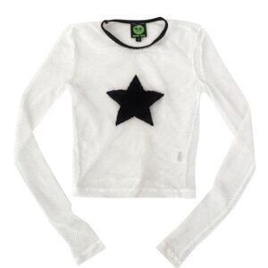 Tunnel Vision White Fishnet Fuzzy Star Long Sleeve Top